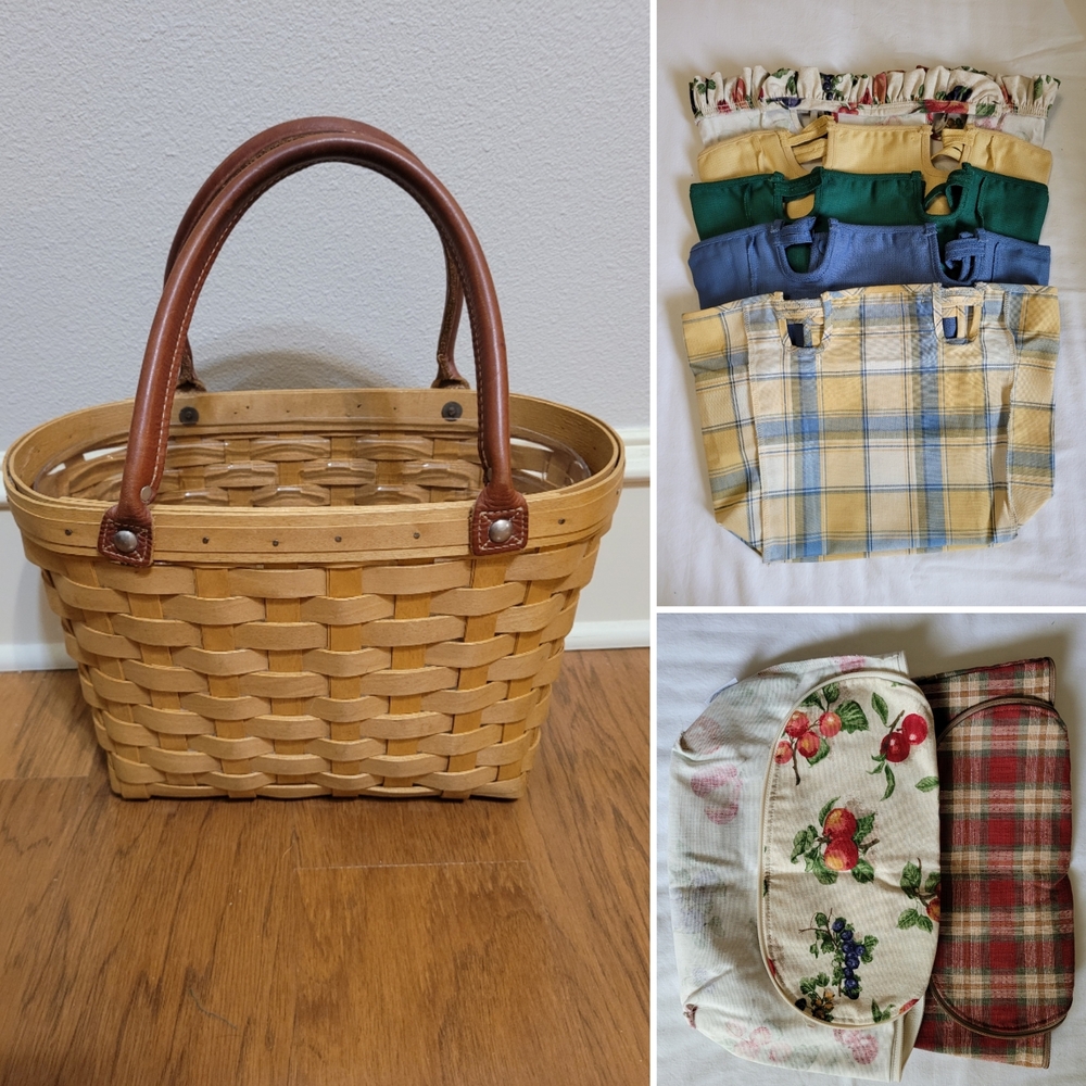 Longaberger Medium Boardwalk Basket Purse with Protector and 7 Liners, GUC